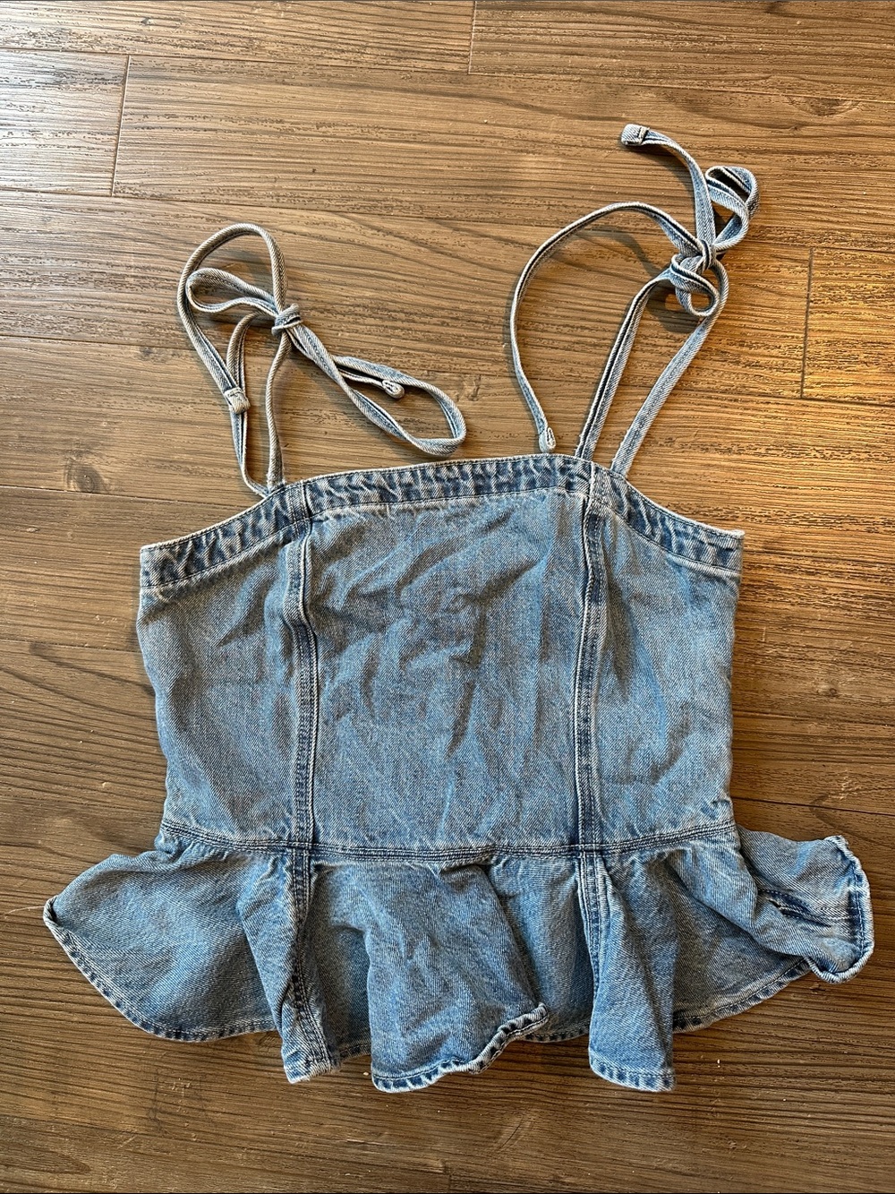 Re/Done Light Blue Denim Peplum Tank Top